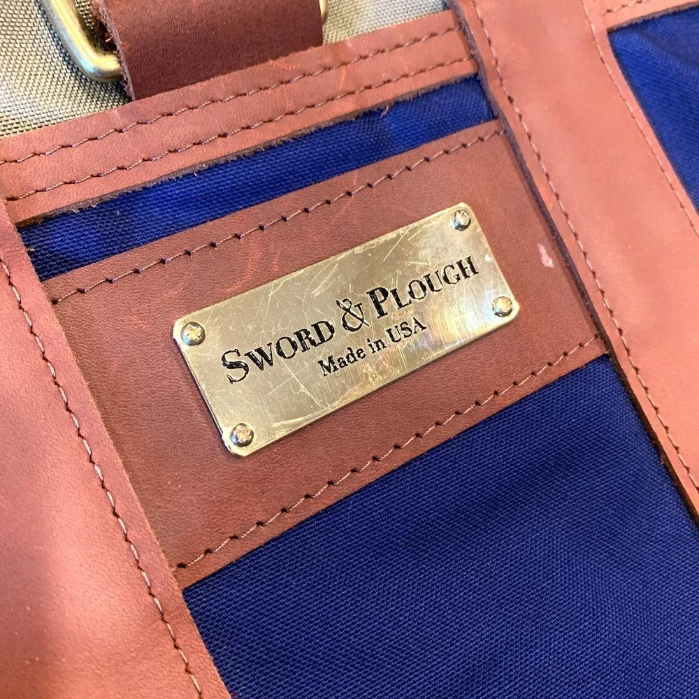 SWORD & PLOUGH Laptop Messenger Bag Blue Taupe Brown Leather Veteran USA Patriot